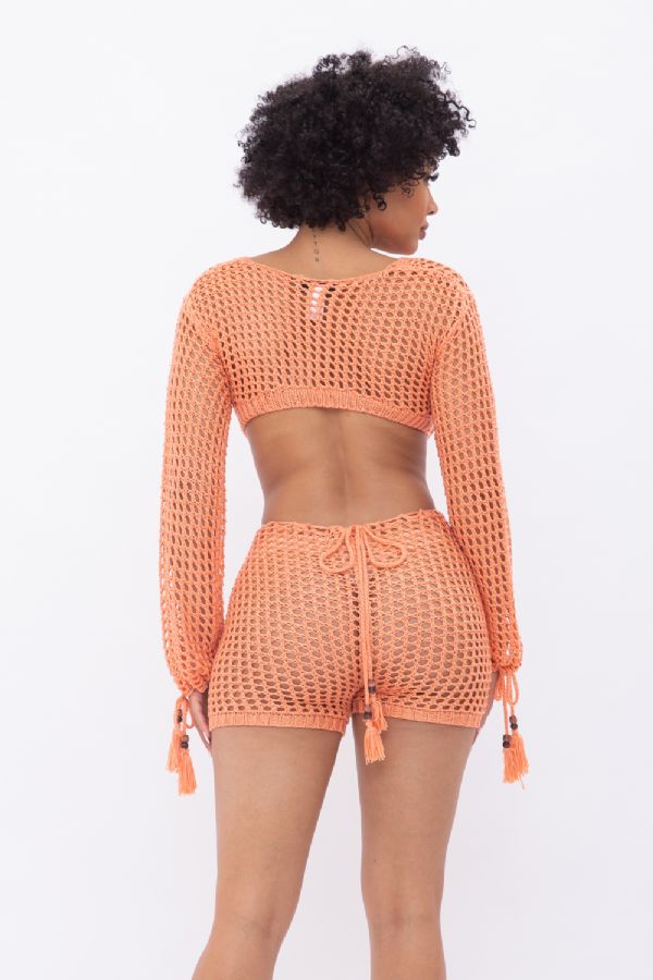 orange acrylic see through crochet sexy romper