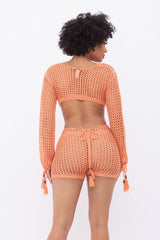 orange acrylic see through crochet sexy romper