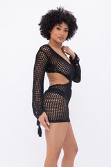 Black acrylic see through crochet sexy short romper