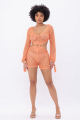 orange acrylic see through crochet sexy romper