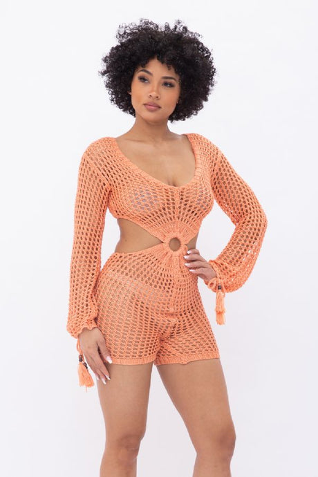 orange acrylic see through crochet sexy romper